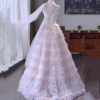 Pastel Rainbow Ruffle Tulle Ball Gown With Sheer Veil