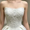 Strapless Lace Applique Satin Bridal Gown