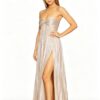 Champagne Metallic High Slit Formal Gala Long Dress