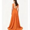 Burnt Orange Crisscross Waist Flowy Chiffon Evening Gown
