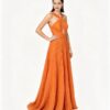 Burnt Orange Crisscross Waist Flowy Chiffon Evening Gown