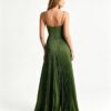 Dark Green Corset Bodice Pleated Slit Formal Evening Gown