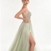 Light Green Sheer Bone Corset Glitter Tulle Formal Evening Dress
