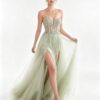 Light Green Sheer Bone Corset Glitter Tulle Formal Evening Dress