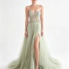 Light Green Sheer Bone Corset Glitter Tulle Formal Evening Dress