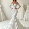 Ivory Long Sleeve Lace Mermaid Wedding Dress