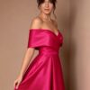 Black Satin Off The Shoulder A-Line Evening Gown