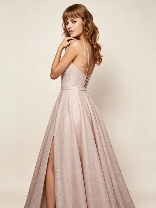Blush Sparkly Spaghetti Strap A-Line Evening Dress