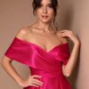 Black Satin Off The Shoulder A-Line Evening Gown