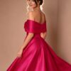 Black Satin Off The Shoulder A-Line Evening Gown