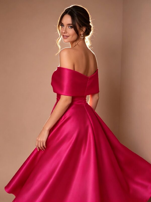 Black Satin Off The Shoulder A-Line Evening Gown