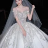 Ivory Off-Shoulder Beaded Satin Ball Gown