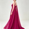 Magenta Cutout Flowy Cape Sleeve Formal Prom Dress
