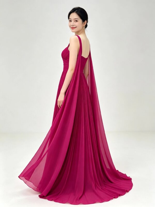 Magenta Cutout Flowy Cape Sleeve Formal Prom Dress