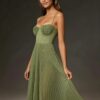 Slim Fit Sage Corset Bustier Mid Length Evening Party Dress