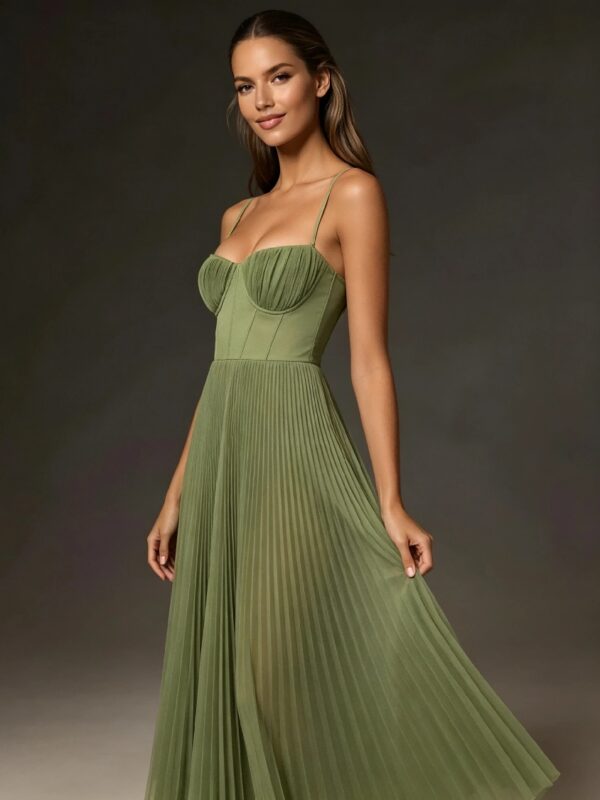 Slim Fit Sage Corset Bustier Mid Length Evening Party Dress