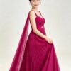 Magenta Cutout Flowy Cape Sleeve Formal Prom Dress