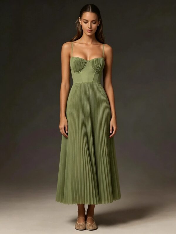 Slim Fit Sage Corset Bustier Mid Length Evening Party Dress