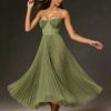 Slim Fit Sage Corset Bustier Mid Length Evening Party Dress