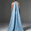 Light Blue Rhinestone Strapless Mermaid Evening Gown With Cape