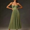 Slim Fit Sage Corset Bustier Mid Length Evening Party Dress