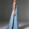Light Blue Rhinestone Strapless Mermaid Evening Gown With Cape