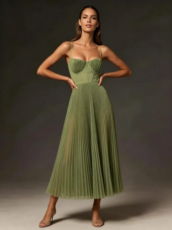 Slim Fit Sage Corset Bustier Mid Length Evening Party Dress