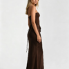 Dark Brown Sweetheart Cowl Waist Drawstring Formal Gown