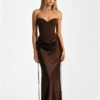 Dark Brown Sweetheart Cowl Waist Drawstring Formal Gown