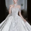 Ivory Off-Shoulder Beaded Satin Ball Gown
