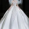 Ivory Off-Shoulder Beaded Satin Ball Gown