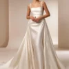 Satin Square Neck Wedding Dress with Side Train