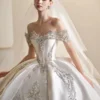 Ivory Off-Shoulder Beaded Satin Ball Gown