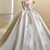 Ivory Off-Shoulder Beaded Satin Ball Gown