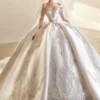 Ivory Off-Shoulder Beaded Satin Ball Gown