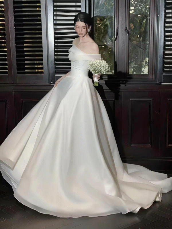 Minimalist Matte Satin Off-Shoulder Wedding Dress