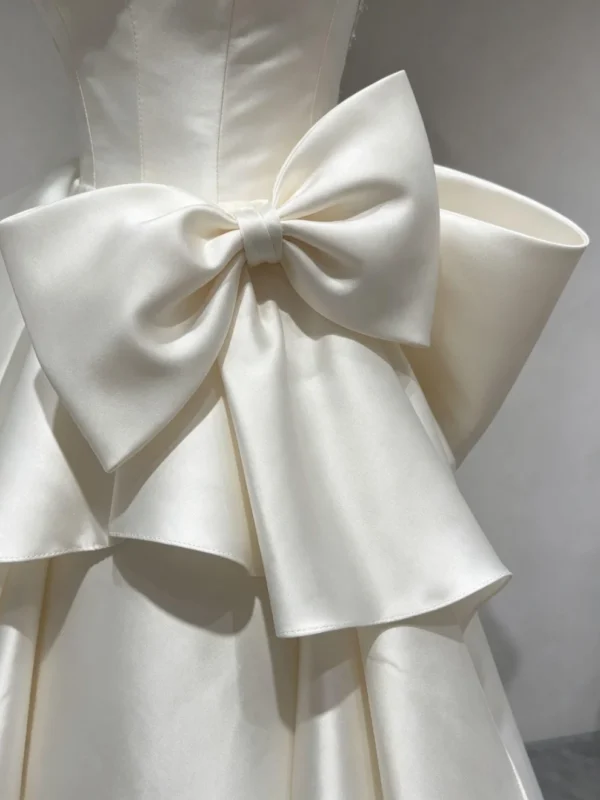 Strapless Embroidered Satin Bow Wedding Dress