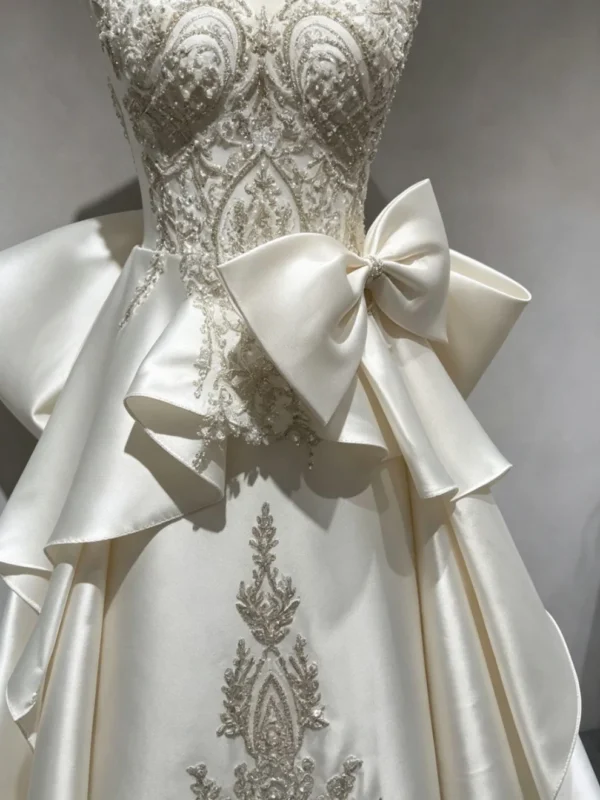 Strapless Embroidered Satin Bow Wedding Dress