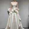 Strapless Embroidered Satin Bow Wedding Dress