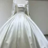 Ivory Long Sleeve Satin Square Neck Wedding Dress