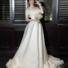 Minimalist Matte Satin Off-Shoulder Wedding Dress