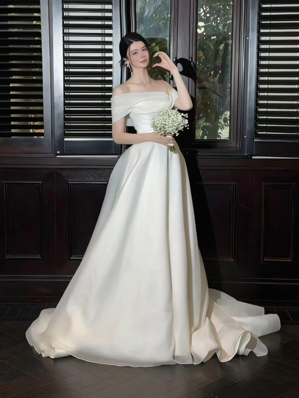 Minimalist Matte Satin Off-Shoulder Wedding Dress