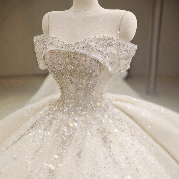 Sparkly Glitter Tulle Off-Shoulder Ball Gown