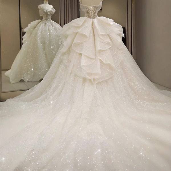 Sparkly Glitter Tulle Off-Shoulder Ball Gown