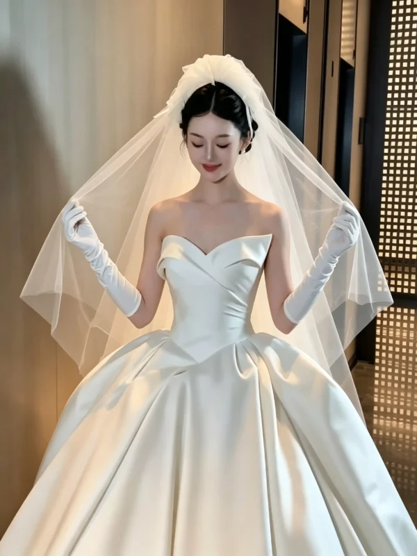 Draped Strapless Satin Wedding Dress
