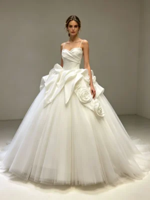 Spaghetti Strap 3D Floral Tulle Ball Gown