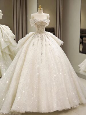 Sparkly Glitter Tulle Off-Shoulder Ball Gown