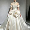 Beaded Off-the-Shoulder Satin Wedding Dress