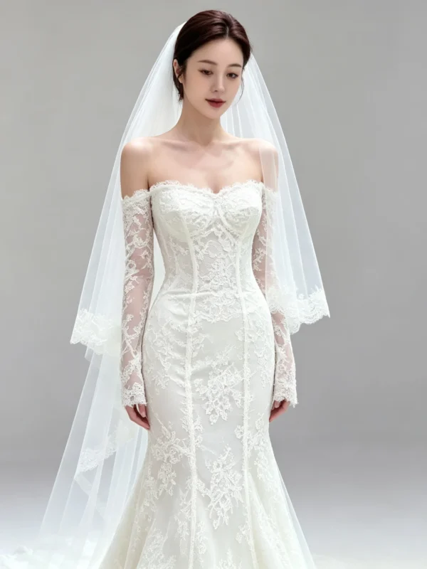 Off the Shoulder Lace Long Sleeve Mermaid Gown
